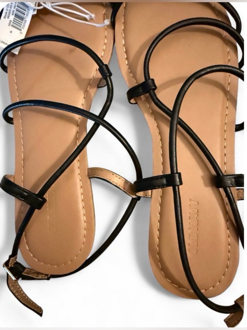 Old Navy Black Faux Leather Asymmetric Strappy Sandals Size 8 - Picture 6 of 12